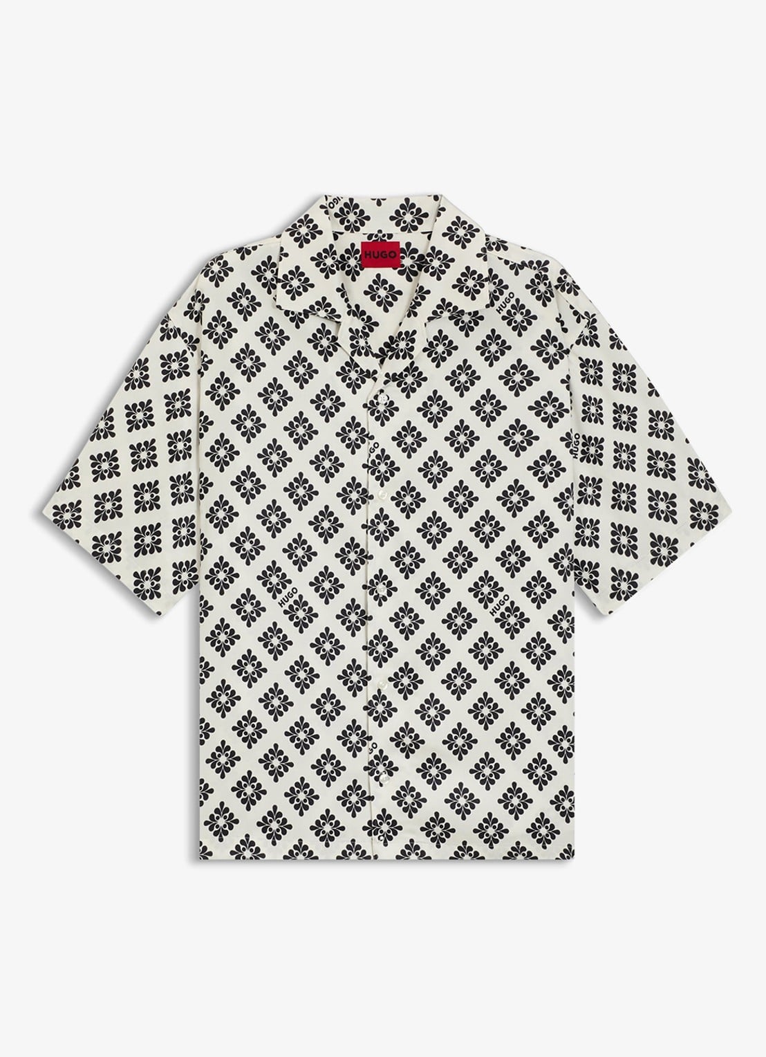 HUGO Espino oversized fit overhemd met grafische print - voorkant natural-102 / wit