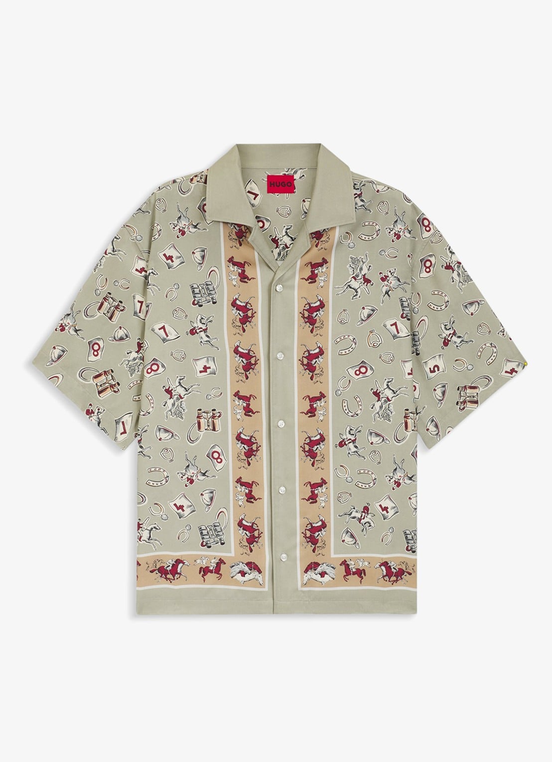 HUGO Espino oversized fit overhemd met grafische print - voorkant 2 light/pastel green-337 / groen