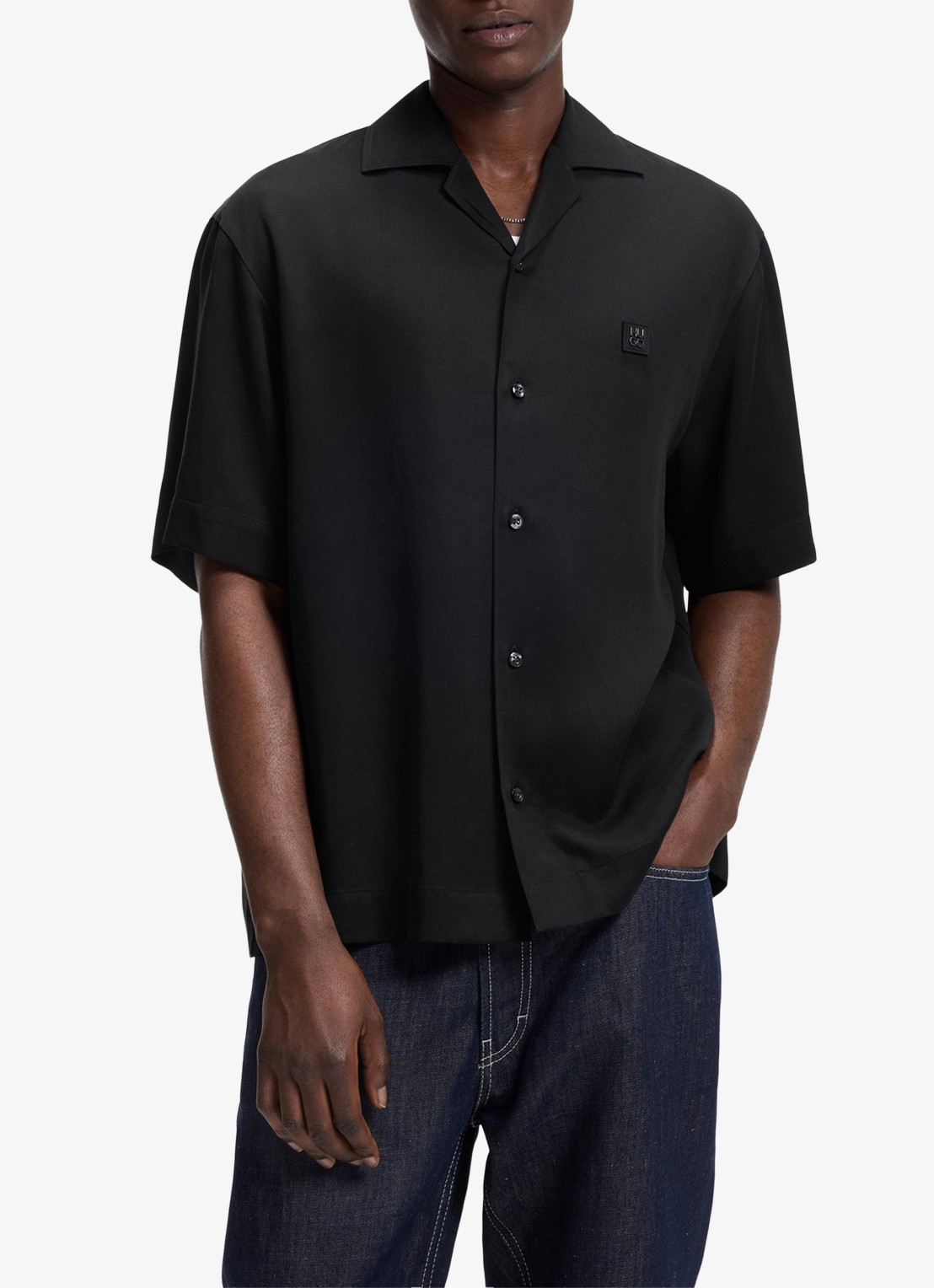 HUGO Espino oversized fit overhemd van lyocell - detail 4 black-001 / zwart