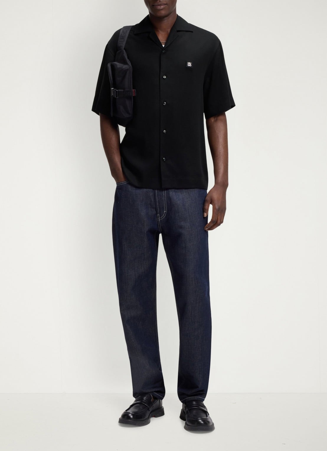 HUGO Espino oversized fit overhemd van lyocell - voorkant 3 black-001 / zwart