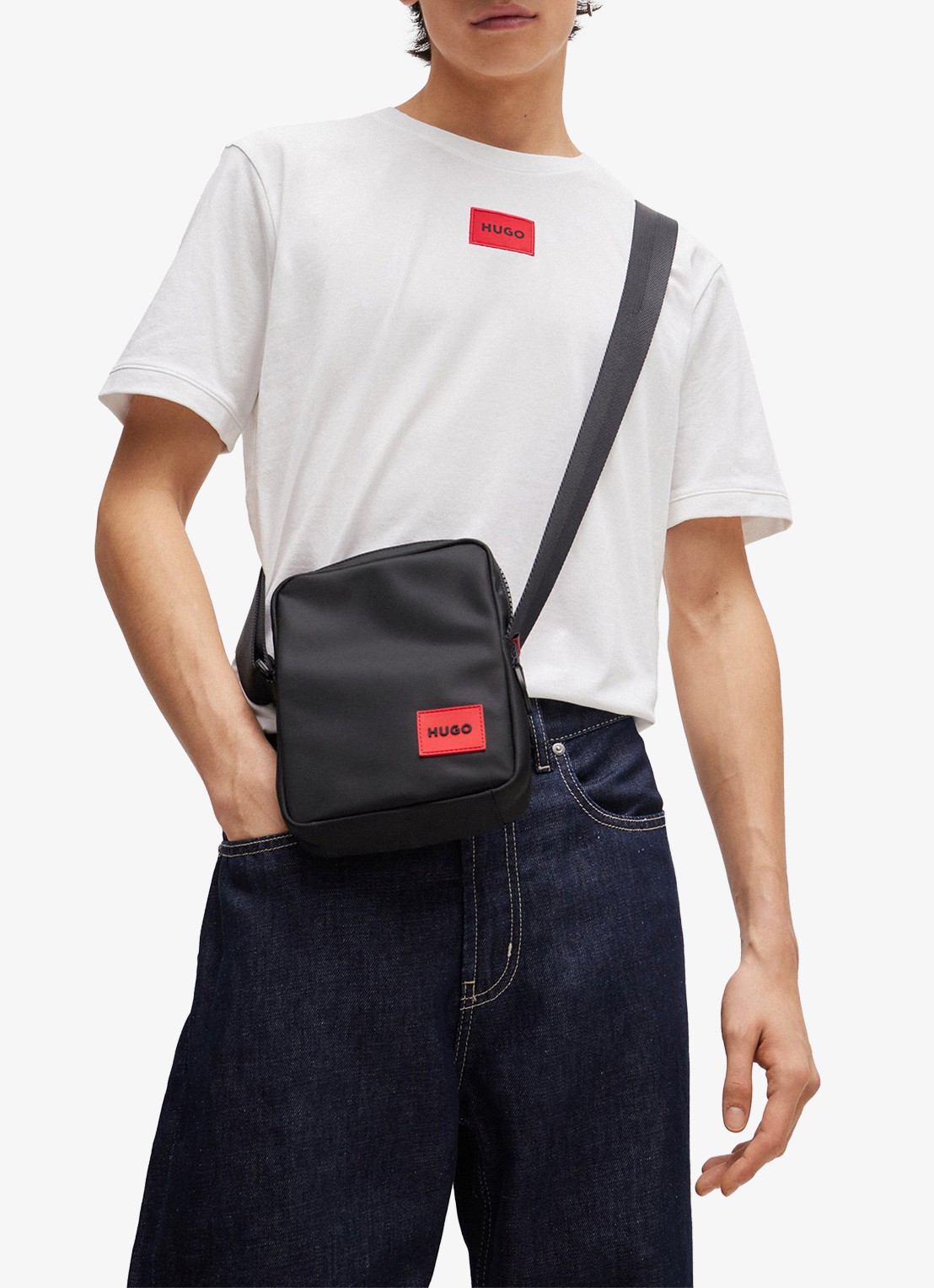HUGO Ethon crossbodytas met logo - detail 4 zwart