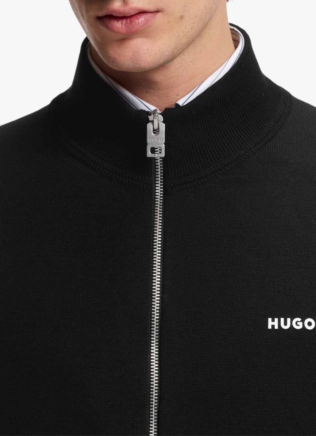 HUGO Fijngebreid jack met logo - detail 5 zwart
