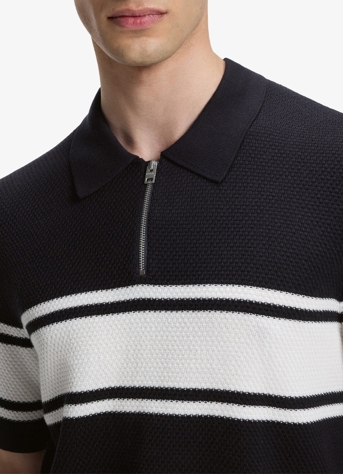 HUGO Fijngebreide polo met halve rits - detail 2 dark blue-405 / blauw