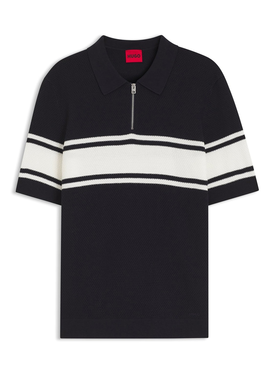 HUGO Fijngebreide polo met halve rits - voorkant dark blue-405 / blauw