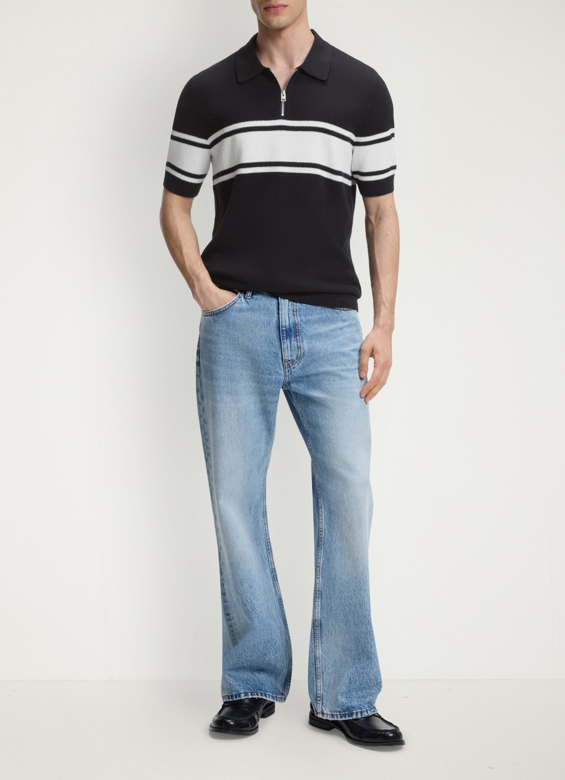 HUGO Fijngebreide polo met halve rits - voorkant 4 dark blue-405 / blauw
