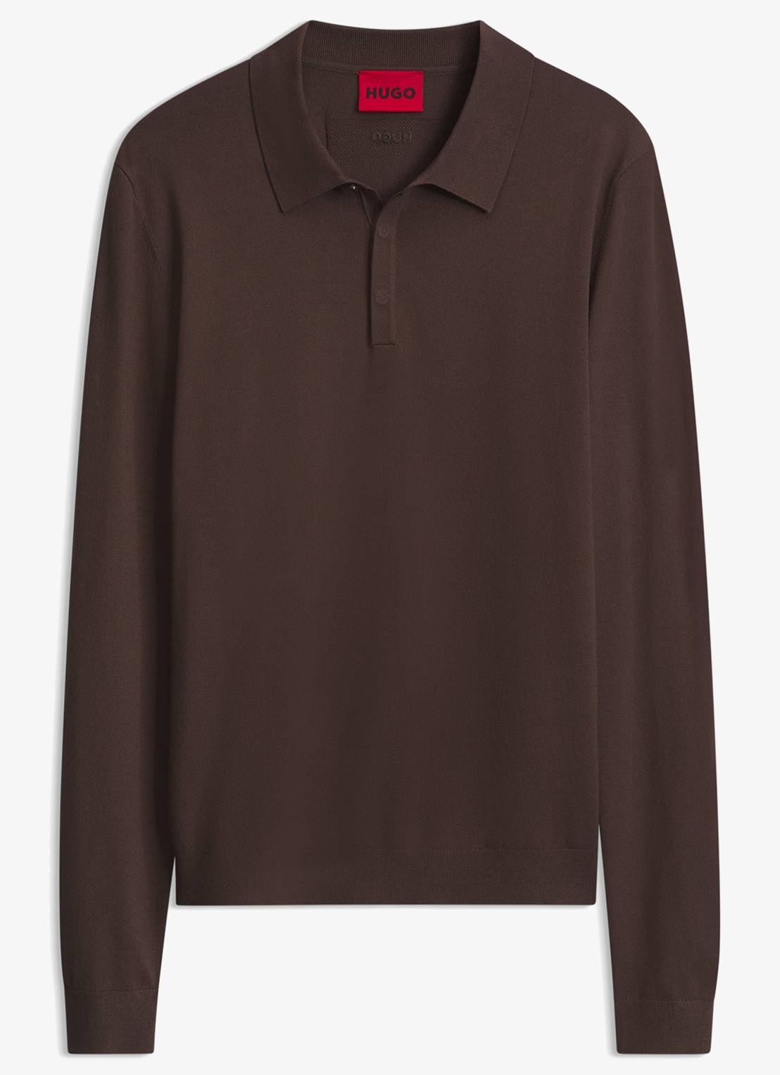 HUGO Fijngebreide polo met logo - voorkant 3 bruin