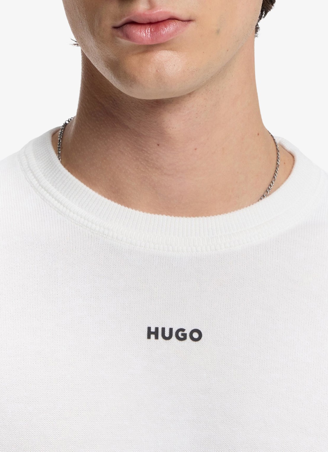 HUGO Fijngebreide trui met logo - detail 3 creme