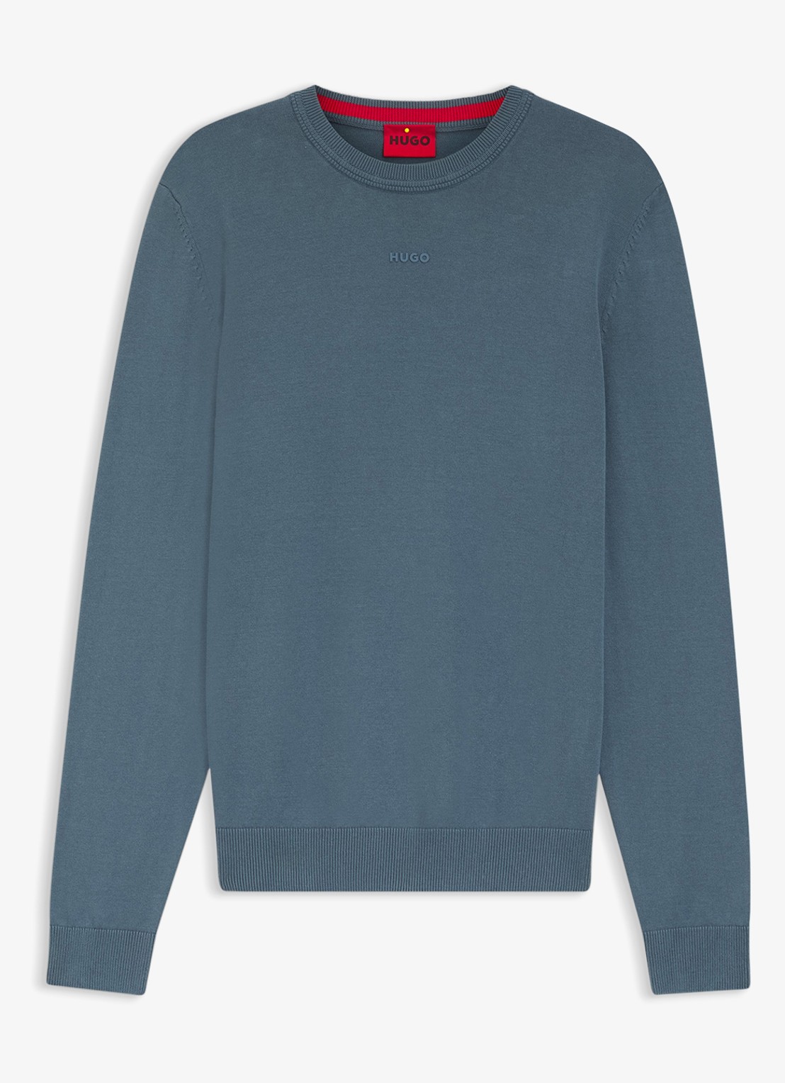 HUGO Fijngebreide trui met logo - voorkant 3 blauw