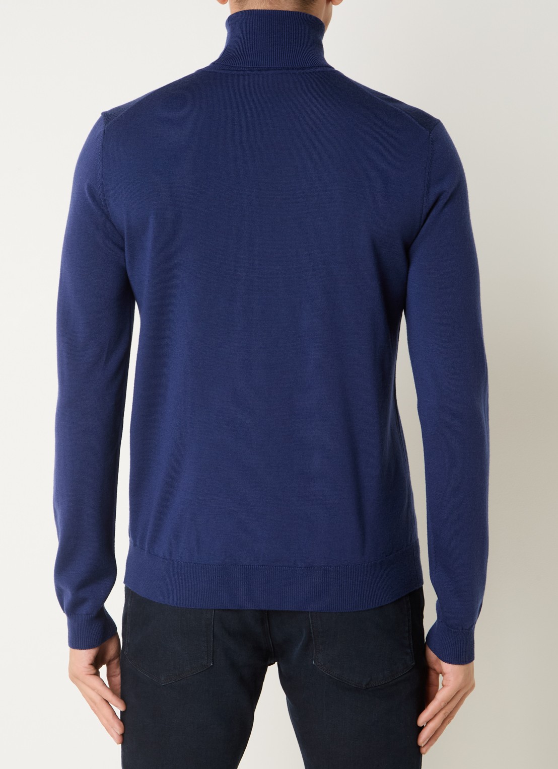 HUGO Fijngebreide trui van wol met col - achterkant 2 royalblauw