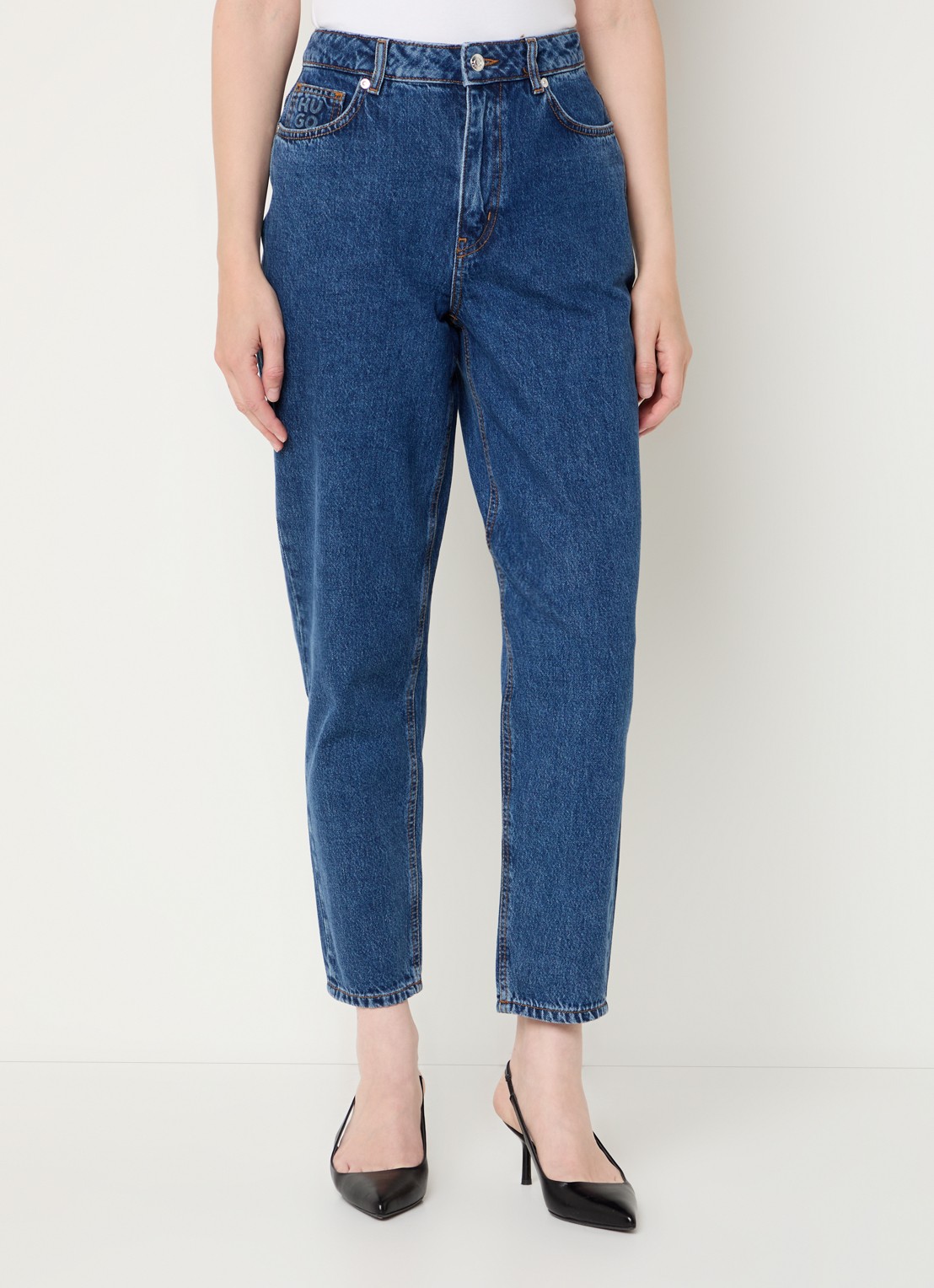 HUGO Garlene high waist cropped straight leg jeans met donkere wassing - detail 4 indigo