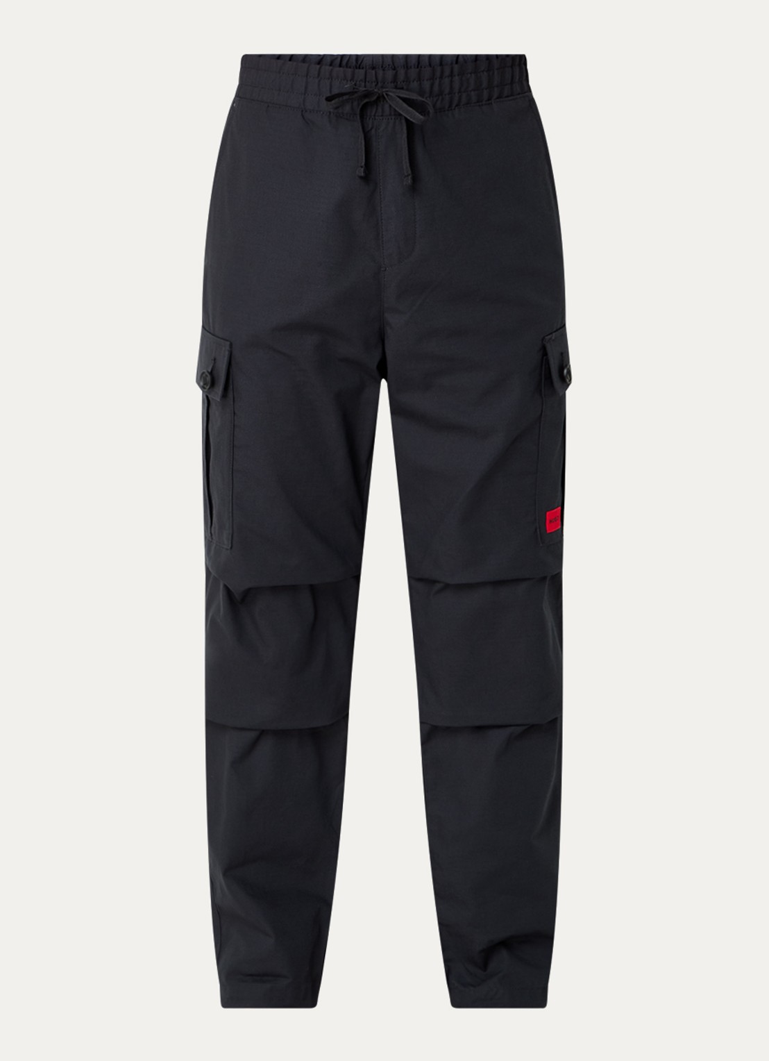 HUGO Garlo233 tapered fit cargobroek met logo - voorkant zwart