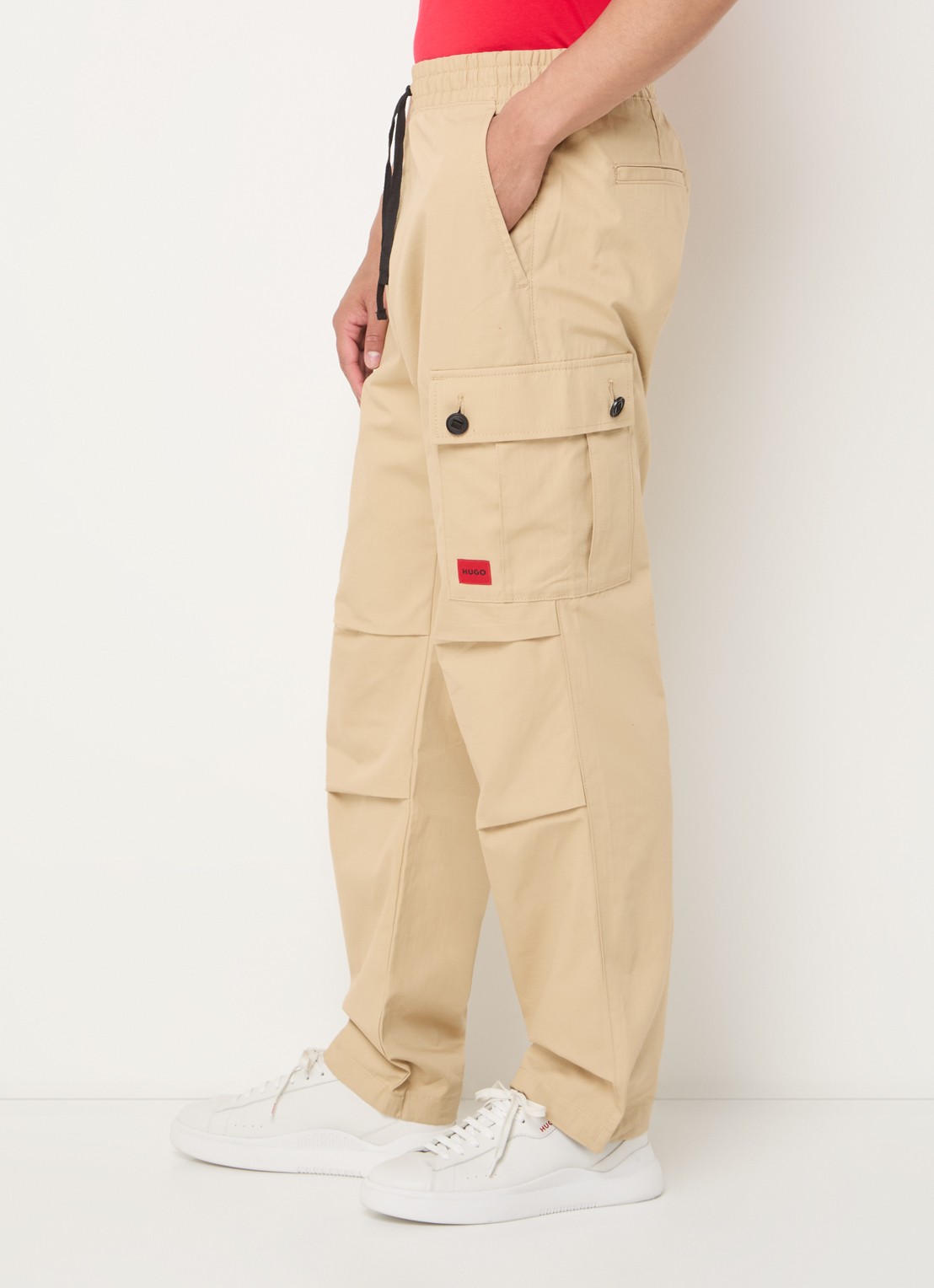 HUGO Garlo233 tapered fit cargobroek met logo - detail 2 beige