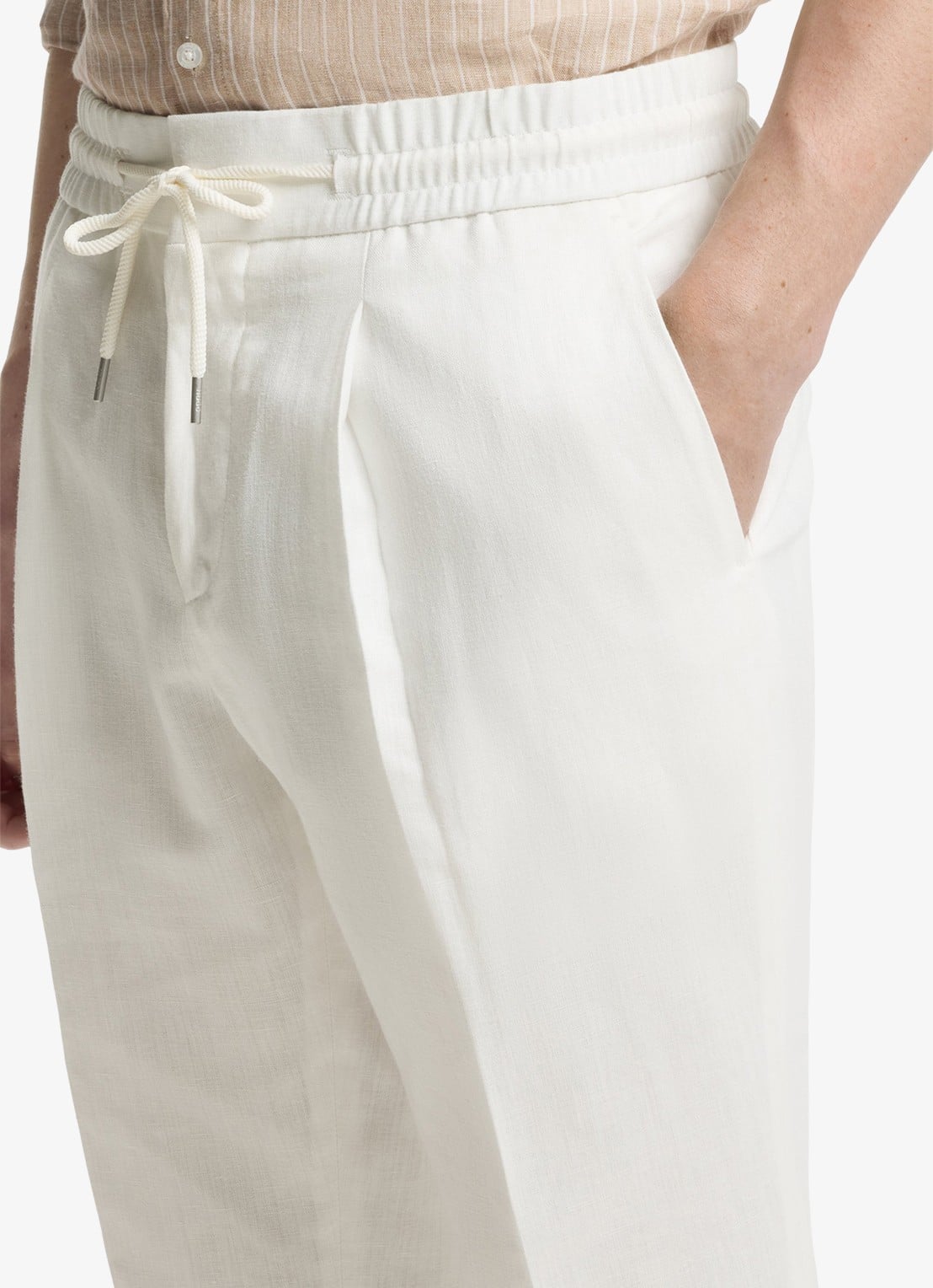 HUGO Getlin251F3 tapered fit pantalon in katoenblend - detail 3 natural-102 / wit