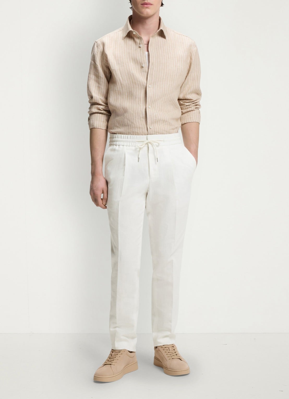 HUGO Getlin251F3 tapered fit pantalon in katoenblend - voorkant 6 natural-102 / wit