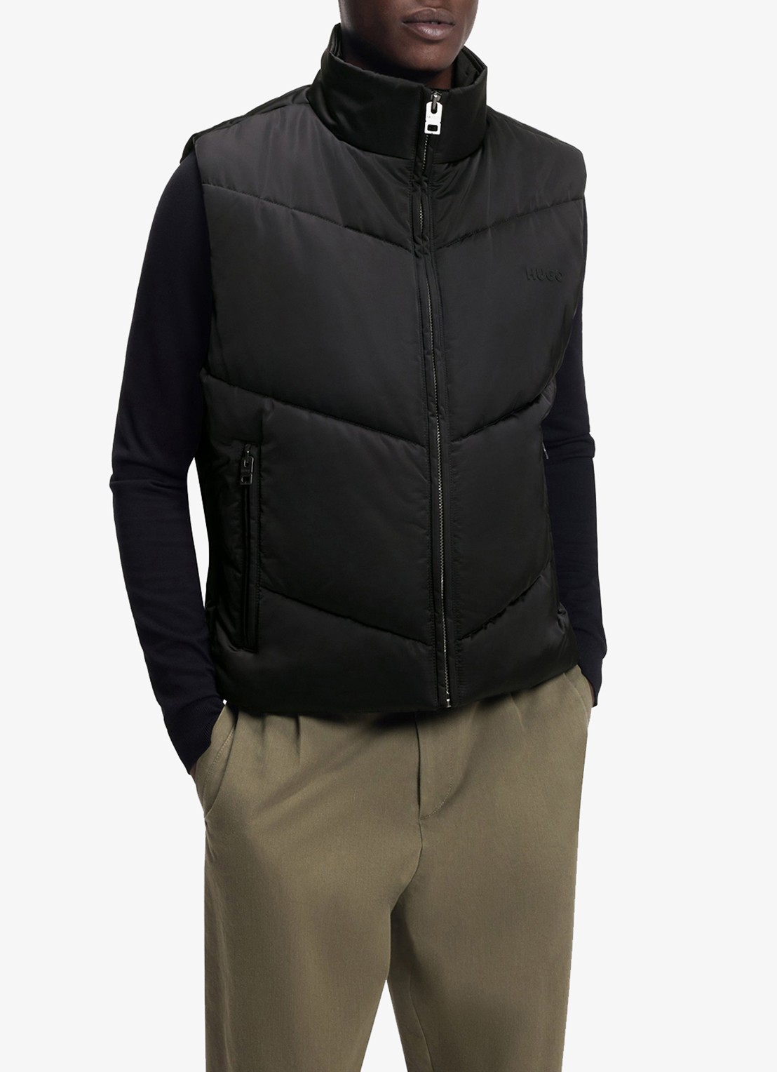 HUGO Gewatteerde bodywarmer met logo - detail 4 zwart