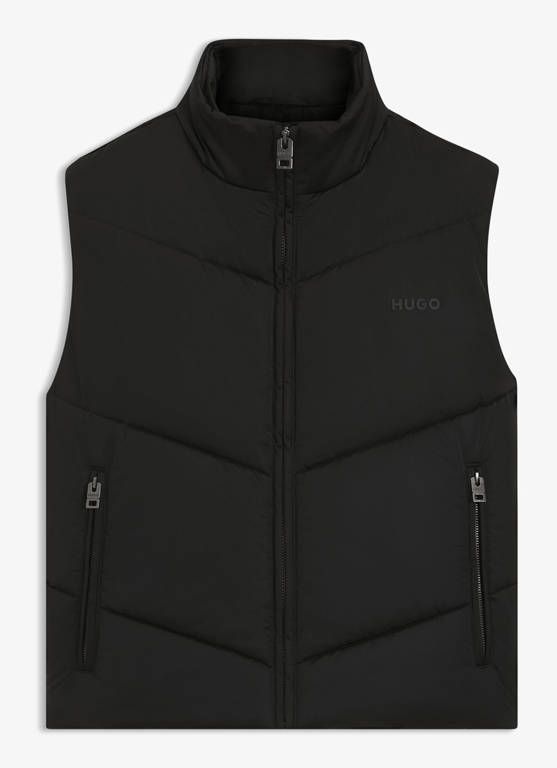 HUGO Gewatteerde bodywarmer met logo - voorkant zwart