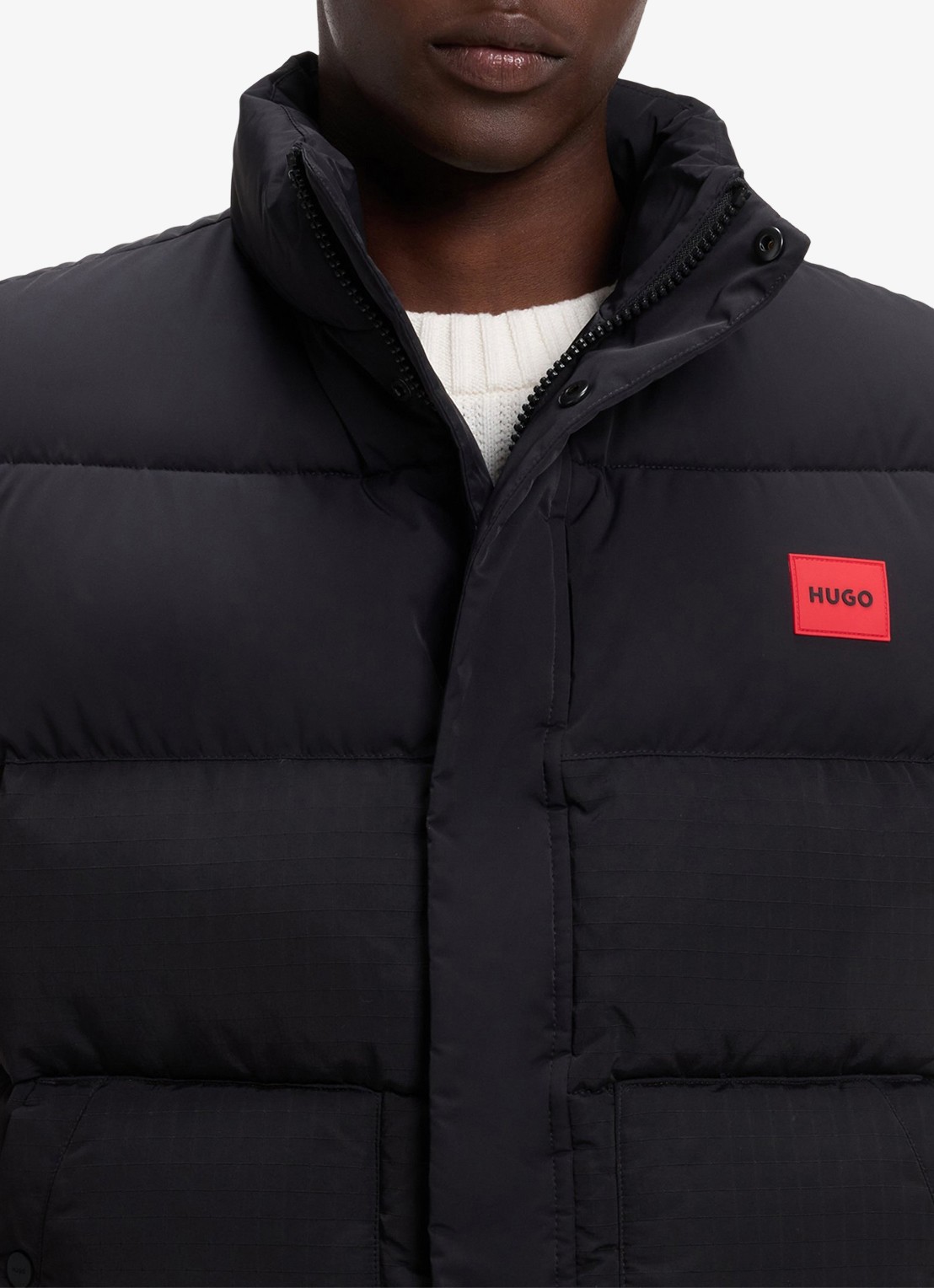 HUGO Gewatteerde bodywarmer met logo - detail 2 zwart