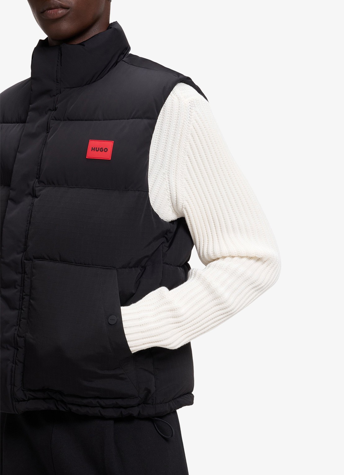 HUGO Gewatteerde bodywarmer met logo - detail 3 zwart