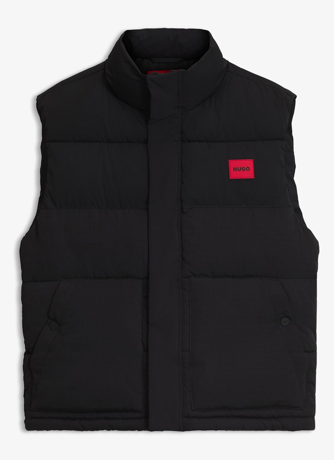 HUGO Gewatteerde bodywarmer met logo - voorkant 5 zwart