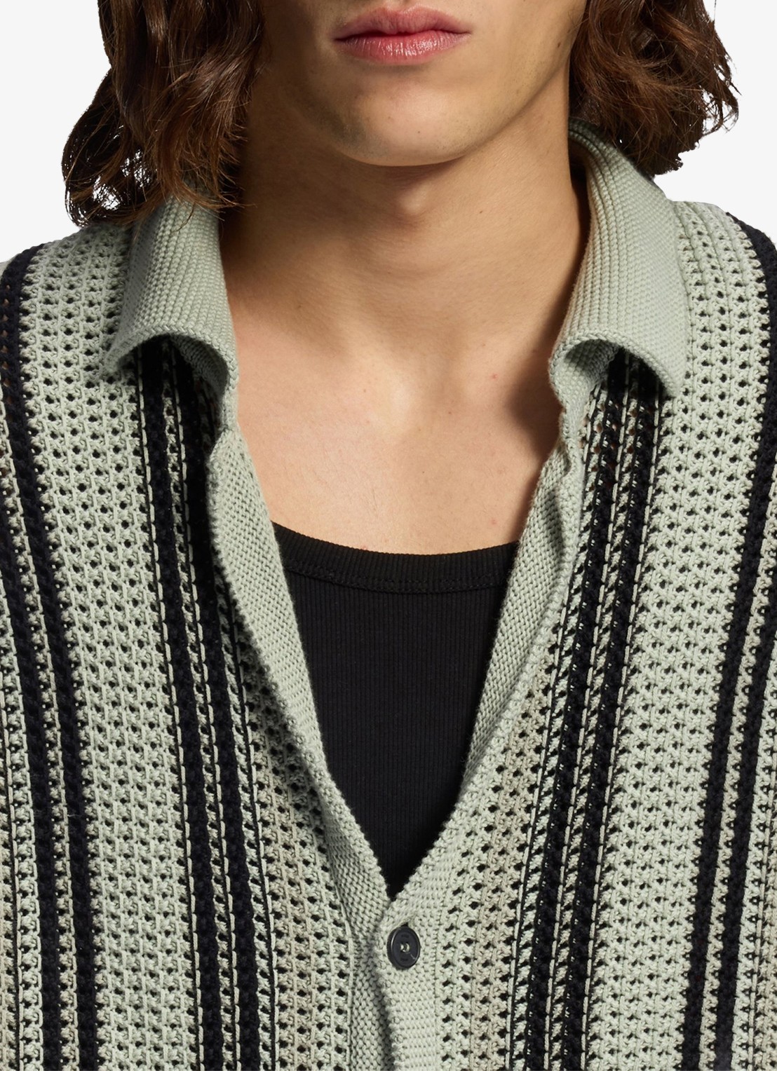 HUGO Grofgebreid vest met streepprint - detail 5 light/pastel green-331 / groen