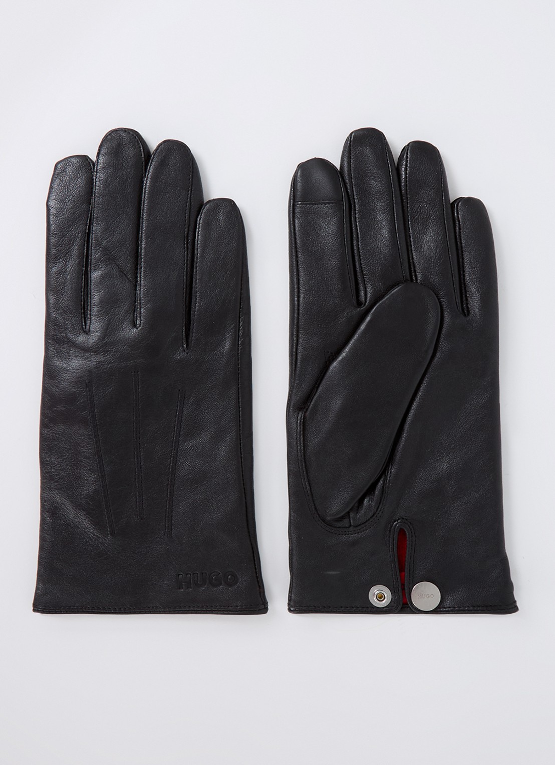 HUGO Handschoenen van lamsleer met touchscreen functie - voorkant zwart