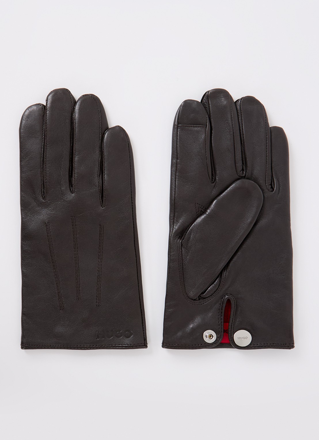 HUGO Handschoenen van lamsleer met touchscreen functie - voorkant donkerbruin