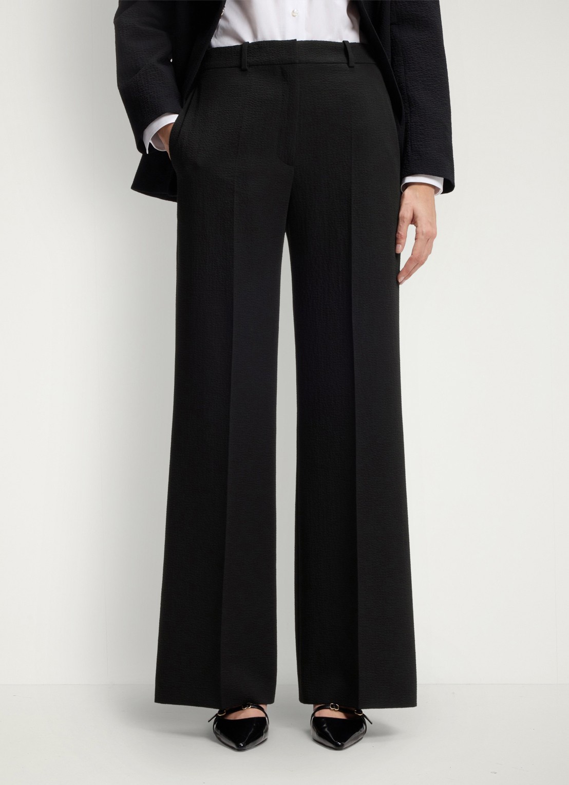 HUGO Hasmina high waist wide fit pantalon met textuur - detail 2 black-001 / zwart