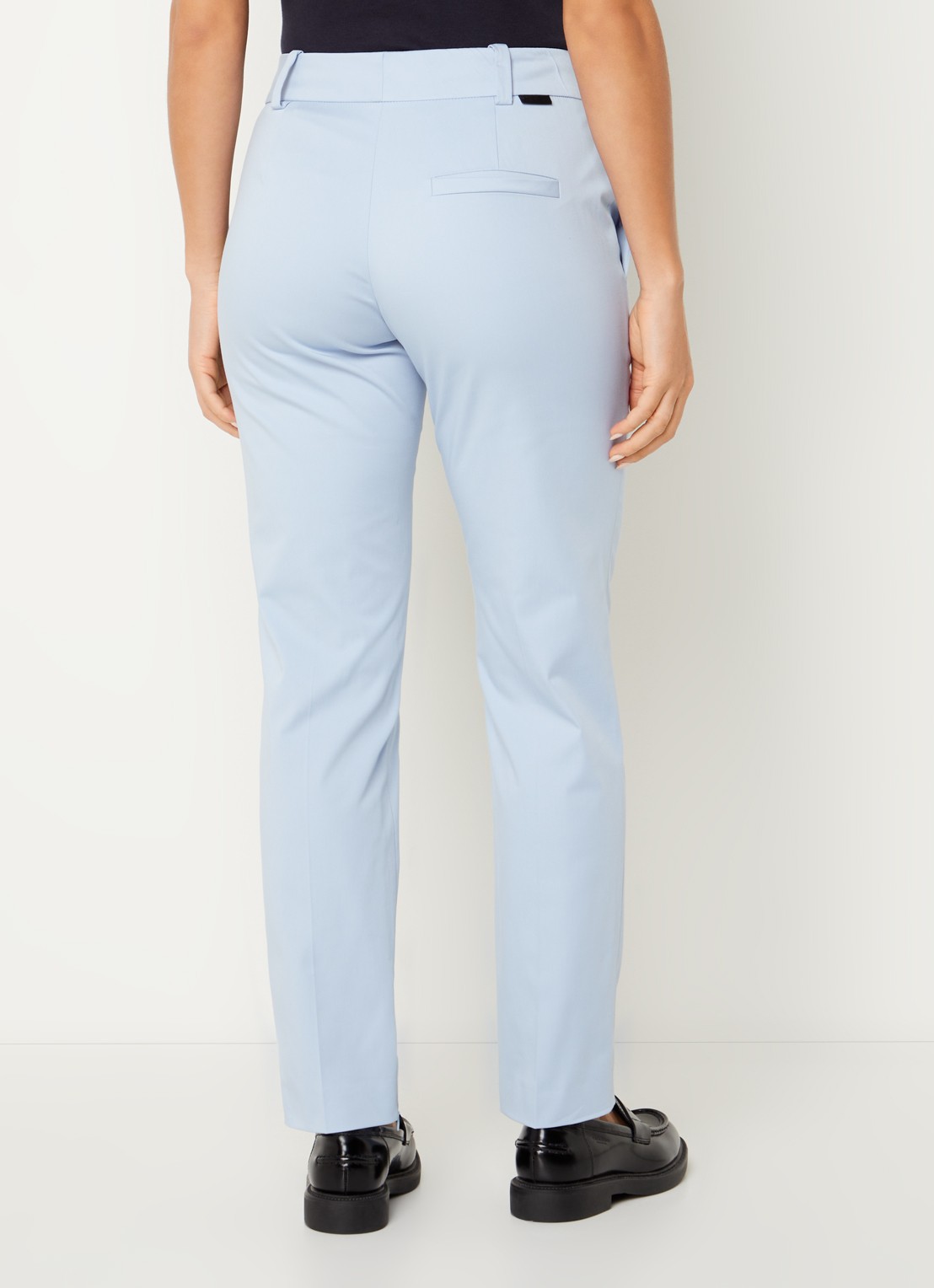 HUGO Hedima mid waist skinny fit cropped pantalon met steekzakken - achterkant lichtblauw