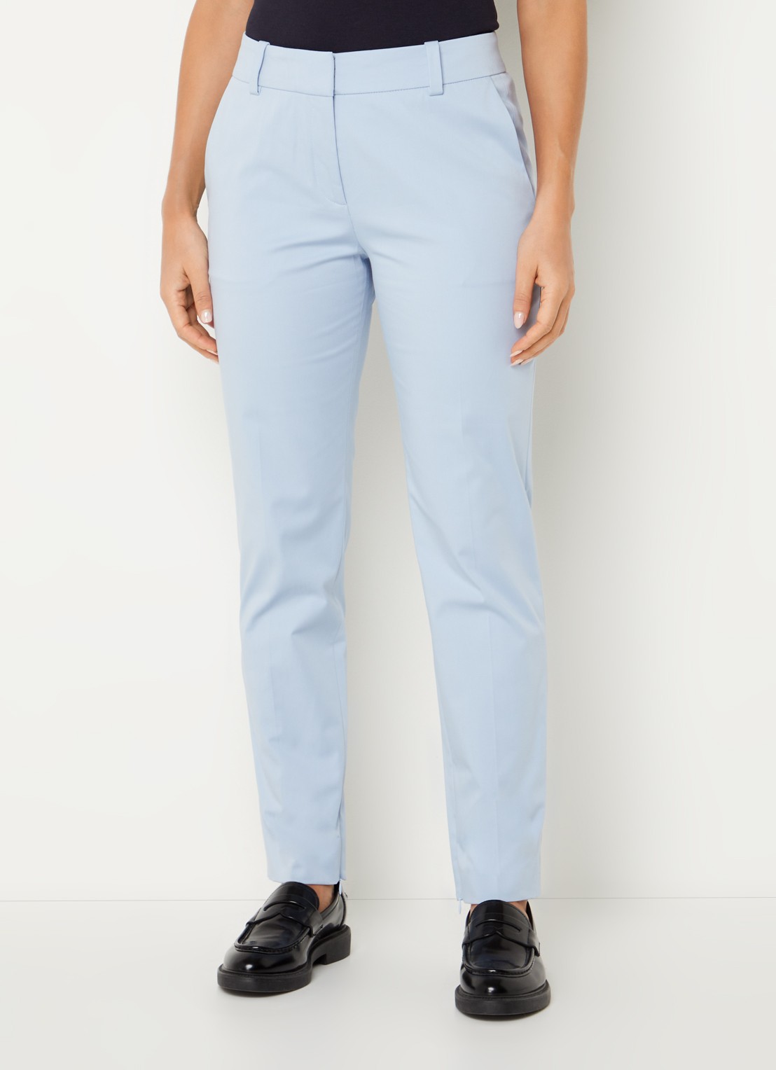 HUGO Hedima mid waist skinny fit cropped pantalon met steekzakken - detail 2 lichtblauw