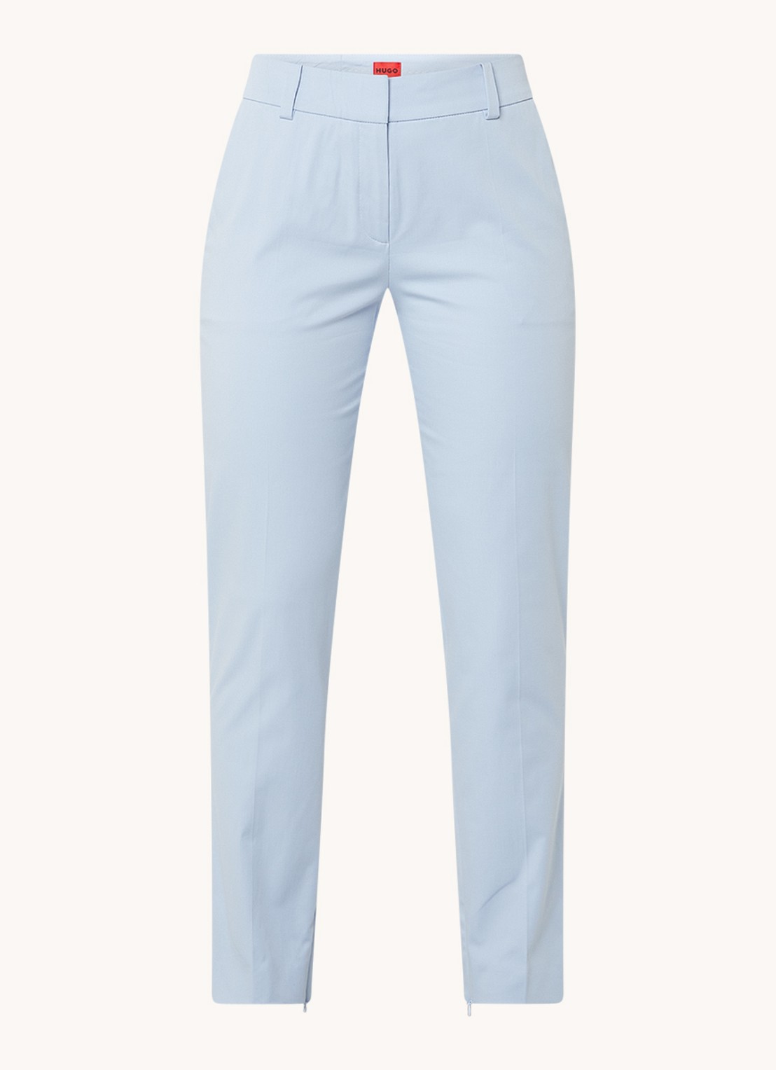 HUGO Hedima mid waist skinny fit cropped pantalon met steekzakken - voorkant 3 lichtblauw