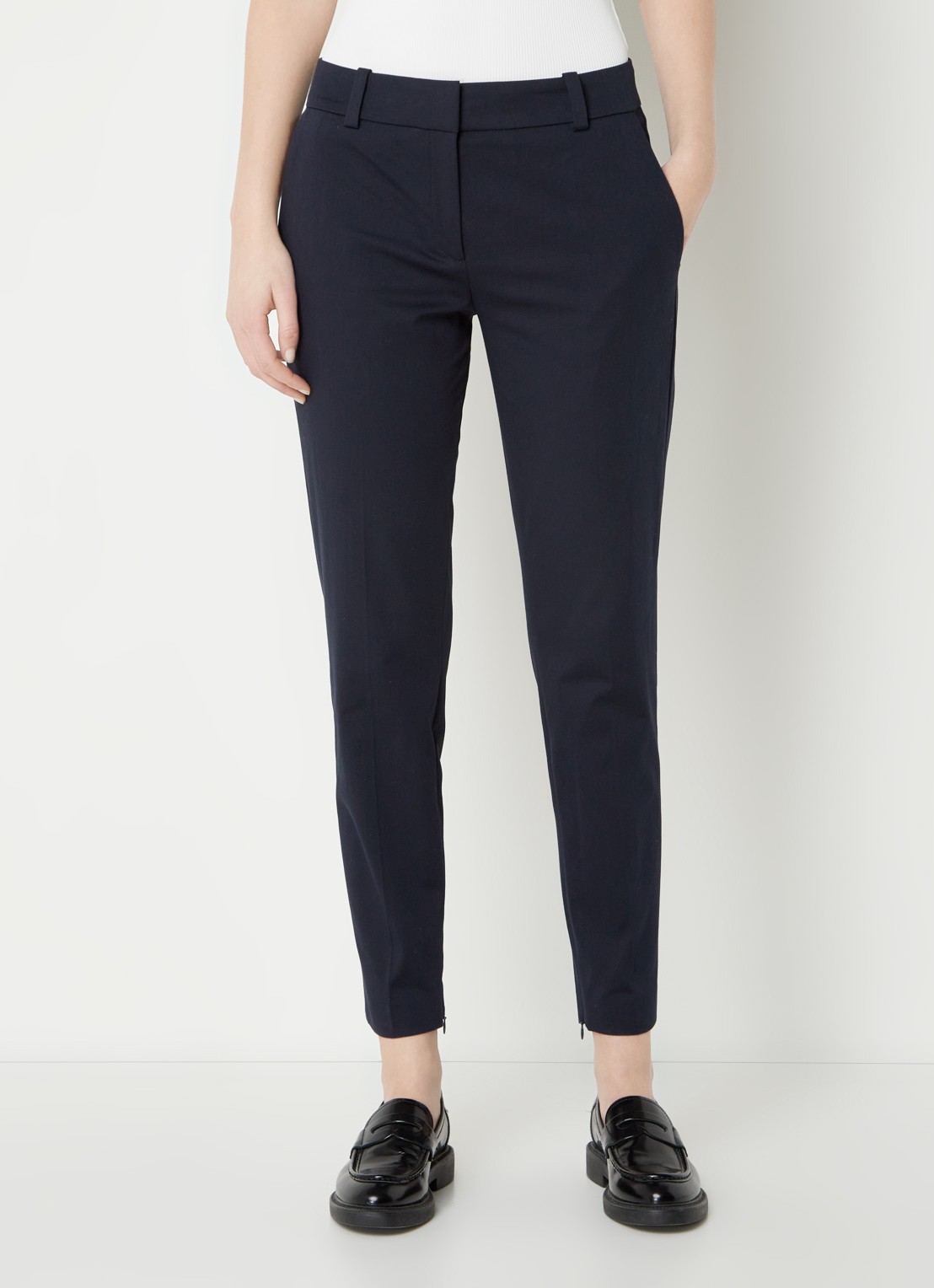 HUGO Hedima mid waist skinny fit cropped pantalon met steekzakken - detail donkerblauw