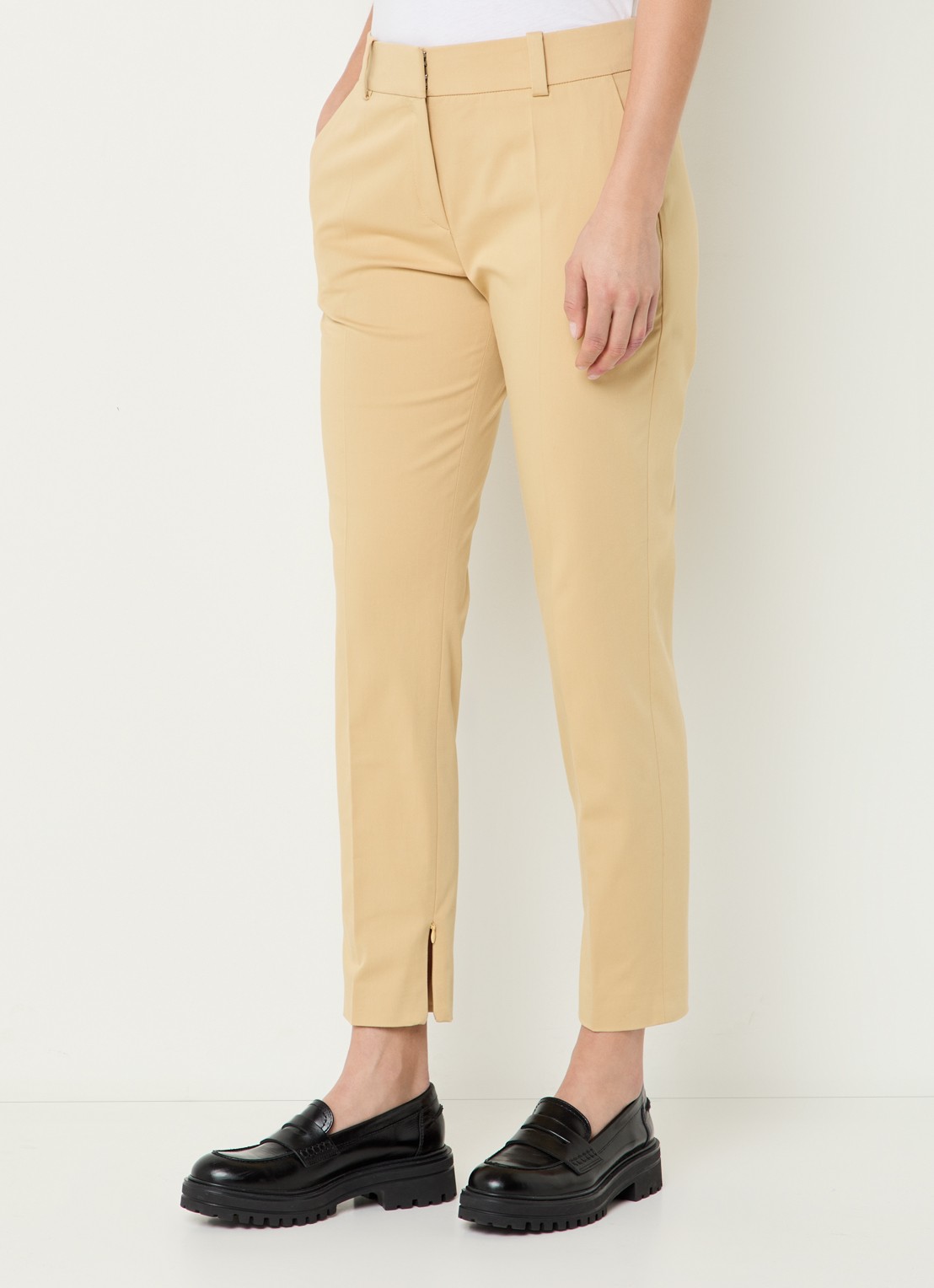 HUGO Hedima mid waist skinny fit cropped pantalon met steekzakken - detail beige