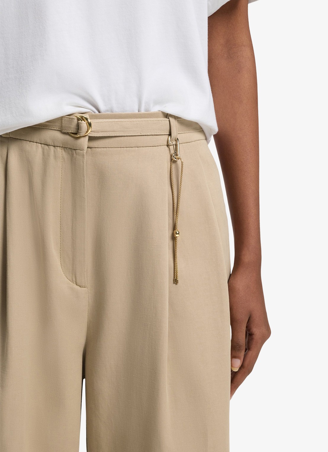 HUGO Henesa high waist straight fit pantalon met steekzakken - detail 4 light/pastel brown-232 / bruin