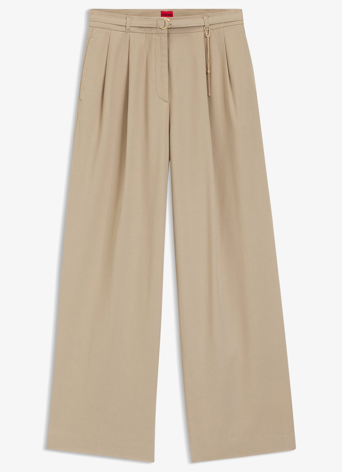 HUGO Henesa high waist straight fit pantalon met steekzakken - voorkant light/pastel brown-232 / bruin