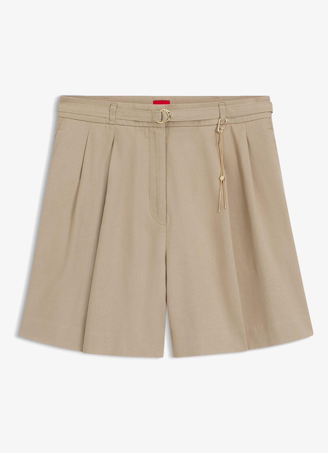 HUGO Henisea high waist wide fit korte broek met kettingdetail - voorkant light/pastel brown-232 / bruin