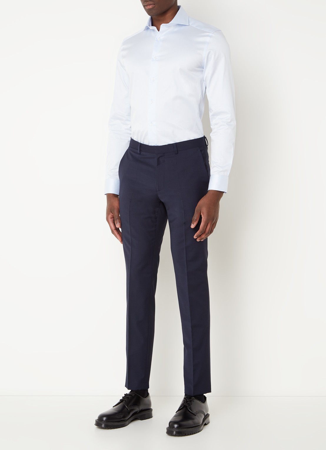 HUGO Hesten slim fit pantalon met steekzakken  - voorkant 3 blauw