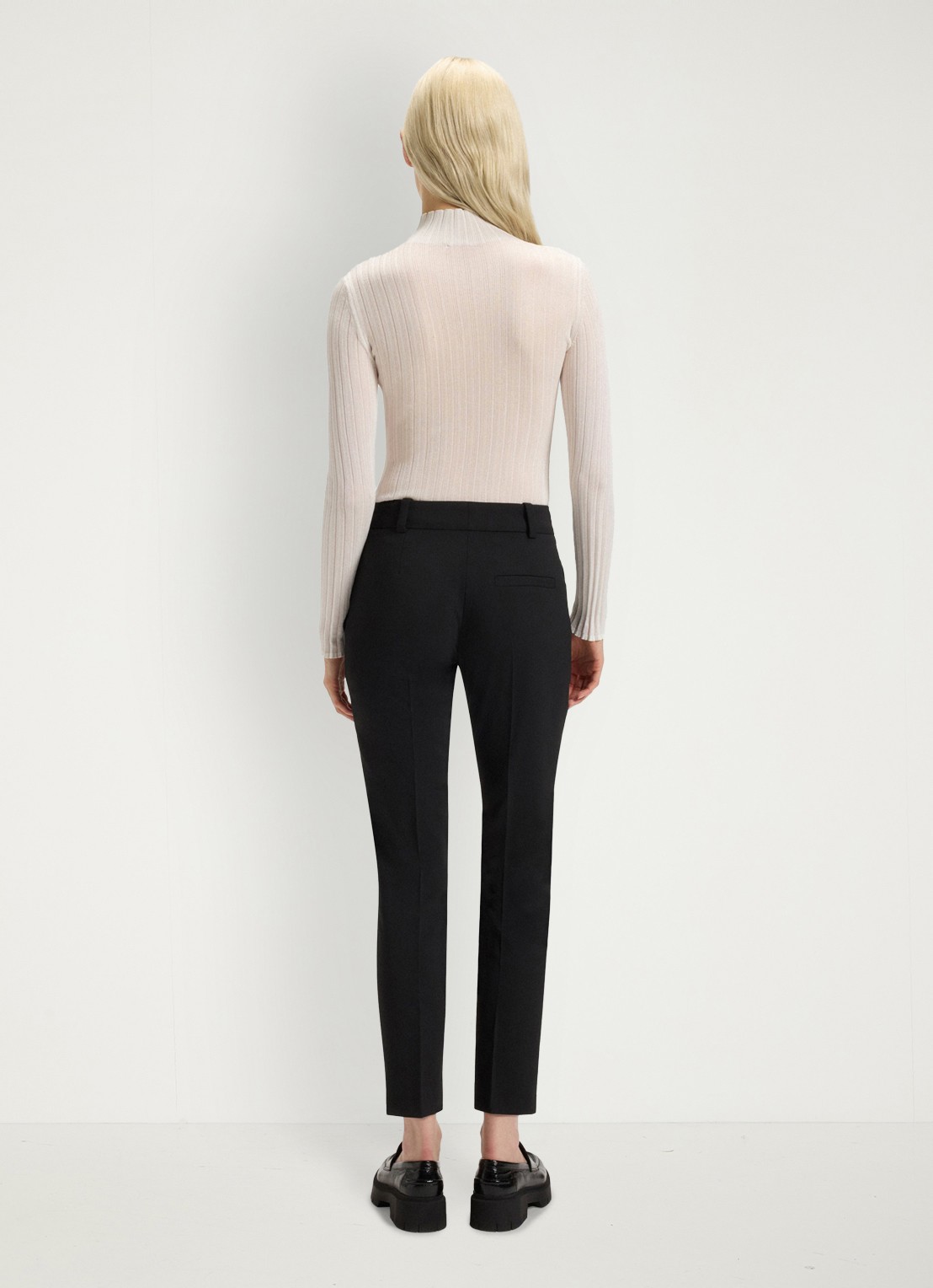 HUGO Hetana mid waist slim fit pantalon in wolblend met steekzakken - detail 5 zwart