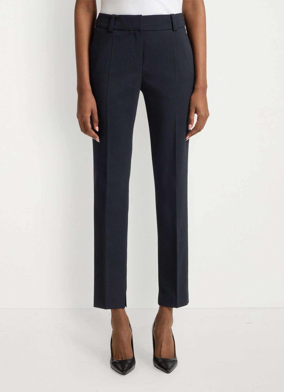 HUGO Hetana mid waist slim fit pantalon in wolblend met steekzakken - achterkant 4 donkerblauw