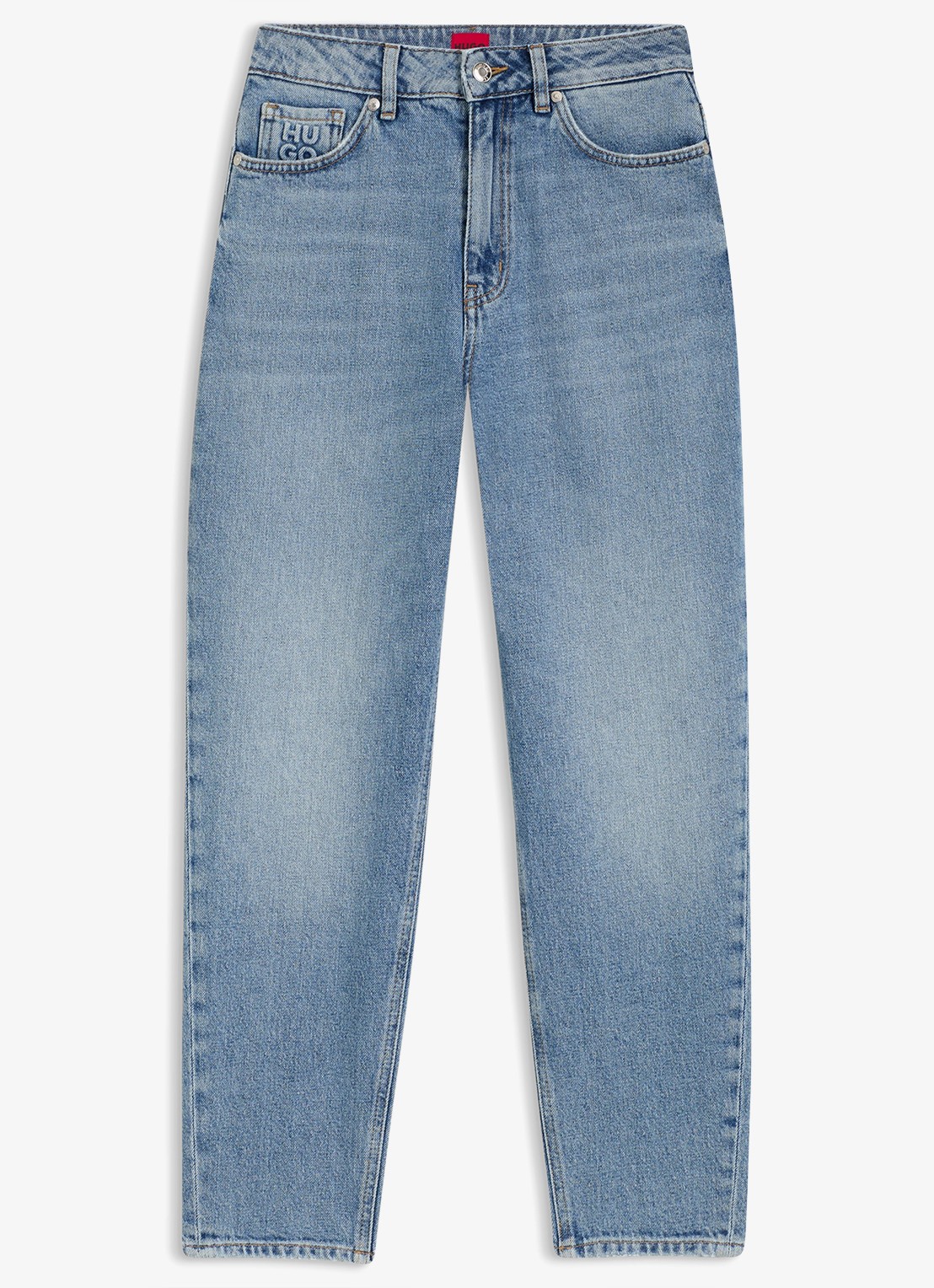 HUGO High waist mom jeans met lichte wassing - voorkant 5 lichtblauw