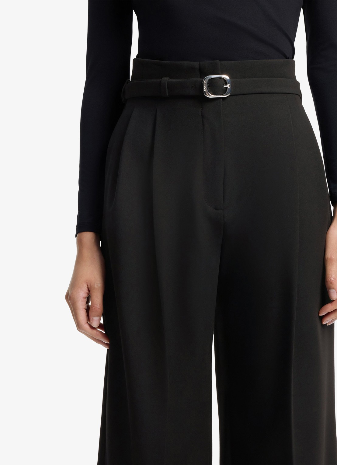 HUGO High waist straight fit pantalon met ceintuur en steekzakken  - detail 2 zwart