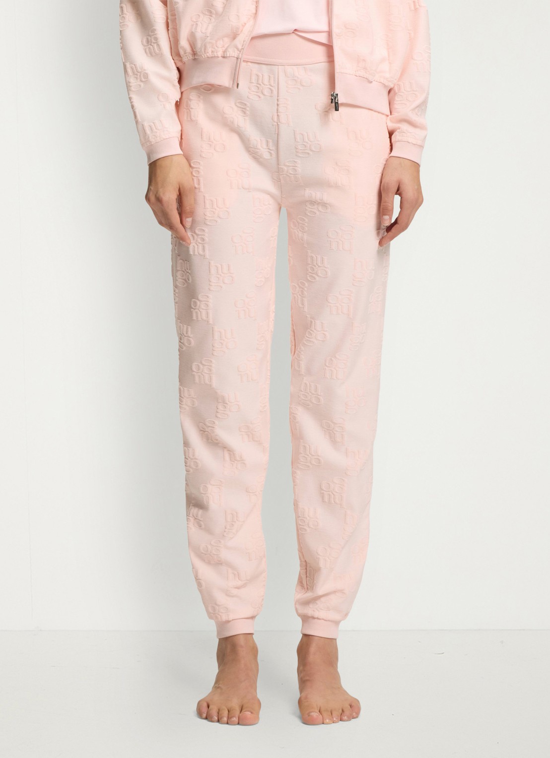 HUGO High waist tapered fit joggingbroek met logoborduring - detail 4 light /pastel pink-688 / roze