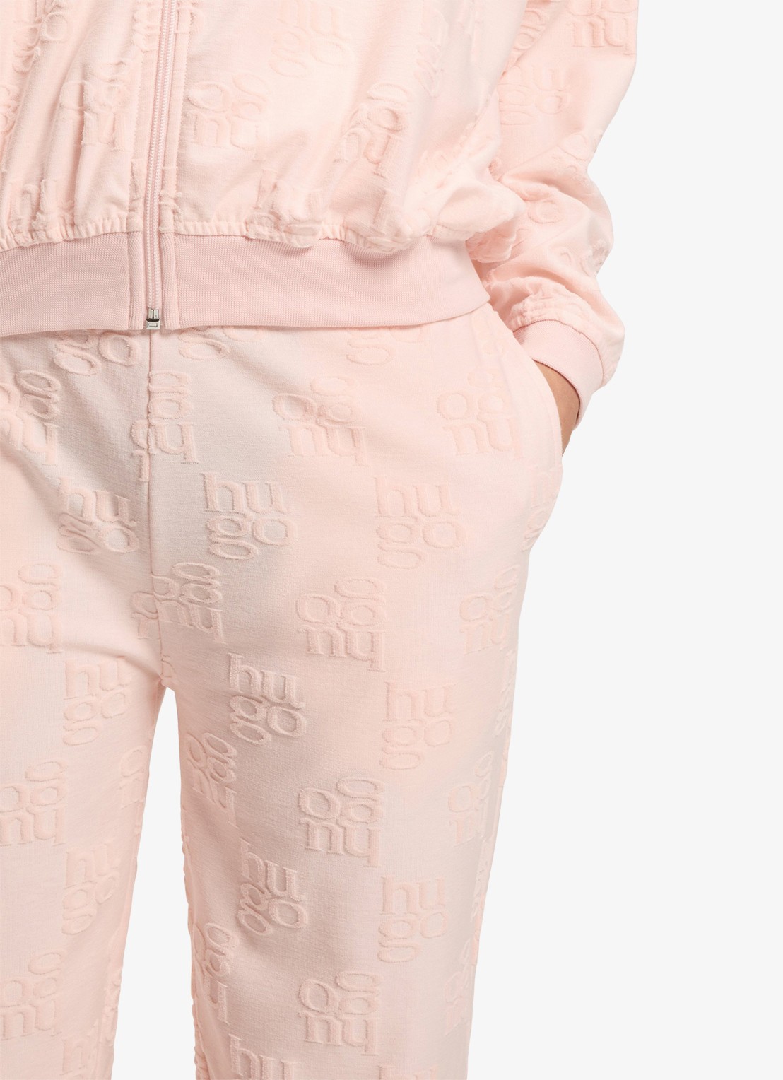 HUGO High waist tapered fit joggingbroek met logoborduring - detail 5 light /pastel pink-688 / roze