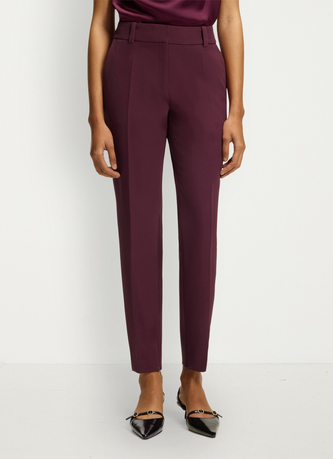 HUGO High waist tapered fit pantalon met logo - detail 3 bordeauxrood
