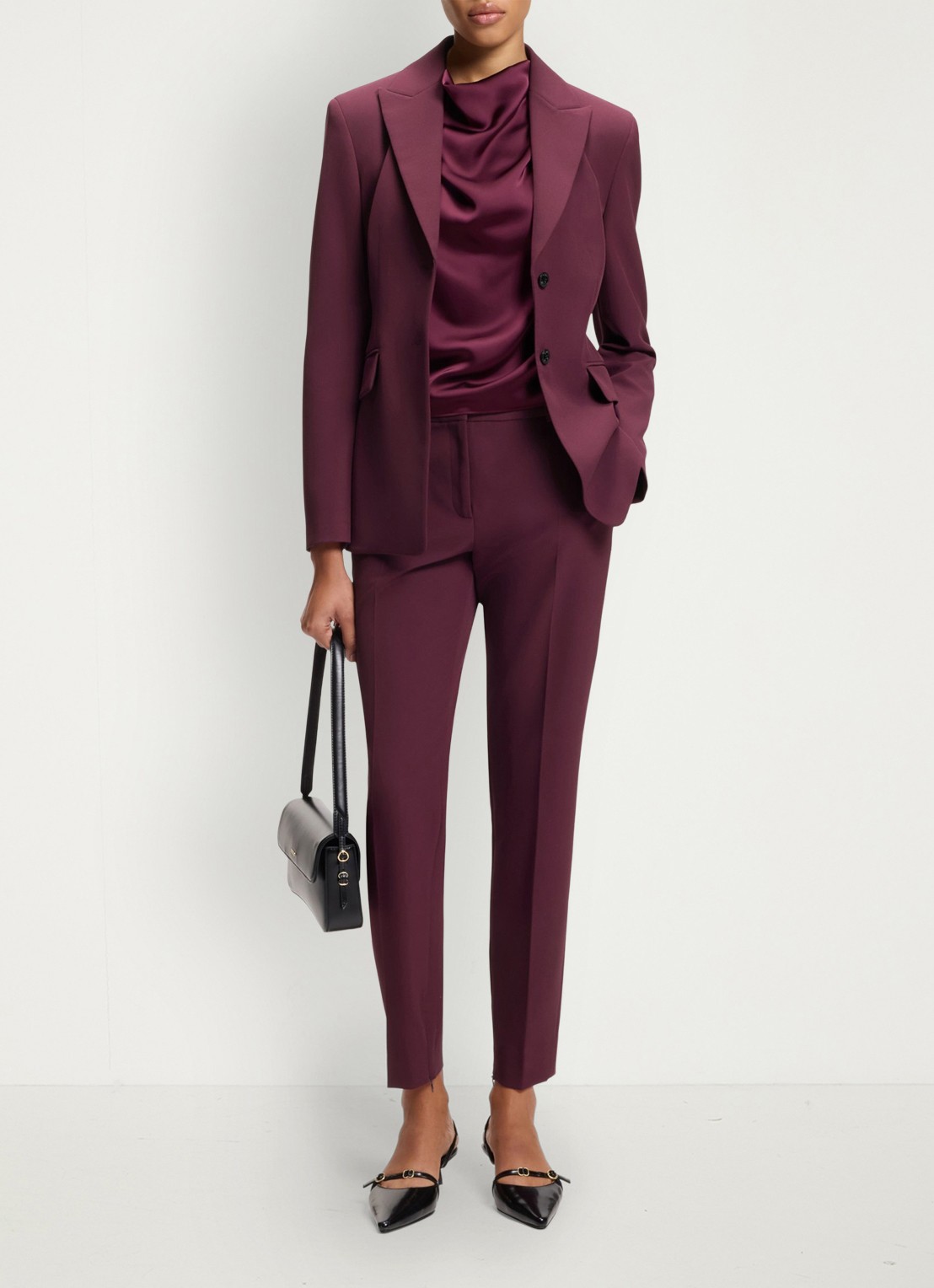 HUGO High waist tapered fit pantalon met logo - voorkant 2 bordeauxrood