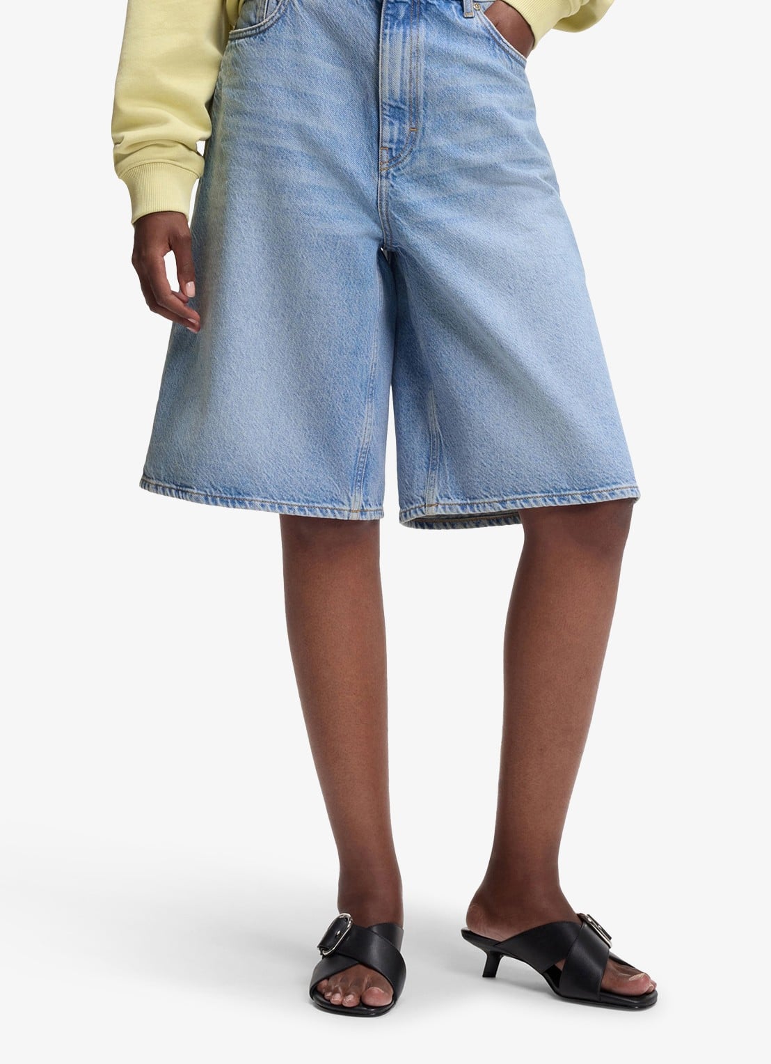 HUGO High waist wide fit korte broek van denim - detail 4 denim
