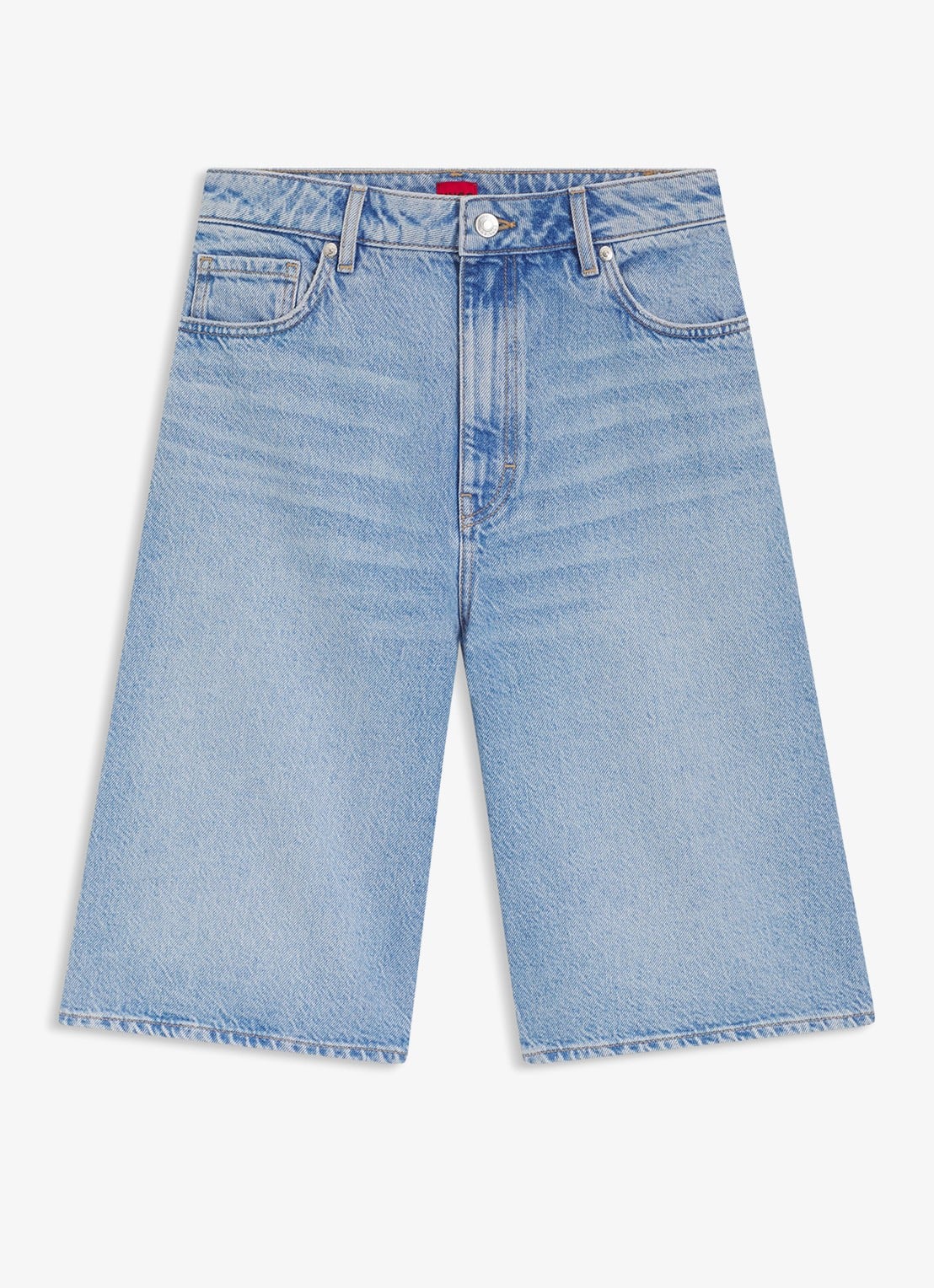 HUGO High waist wide fit korte broek van denim - voorkant denim