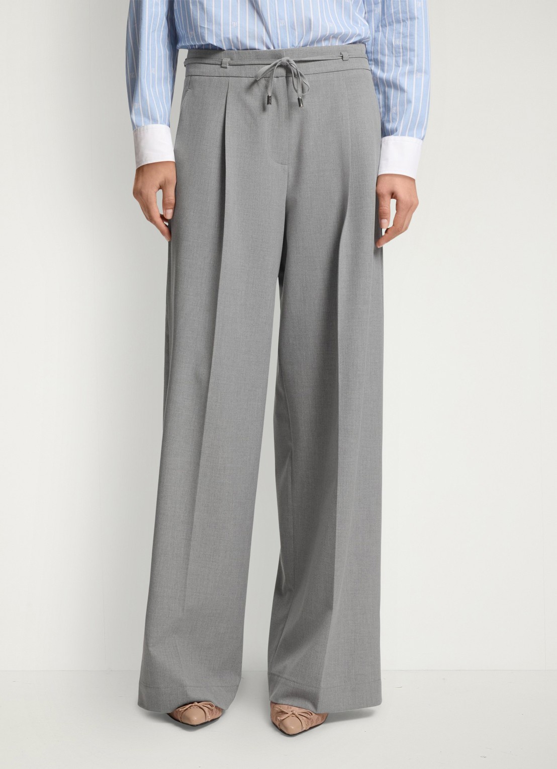 HUGO High waist wide fit pantalon met gemêleerd dessin - detail 4 grijs