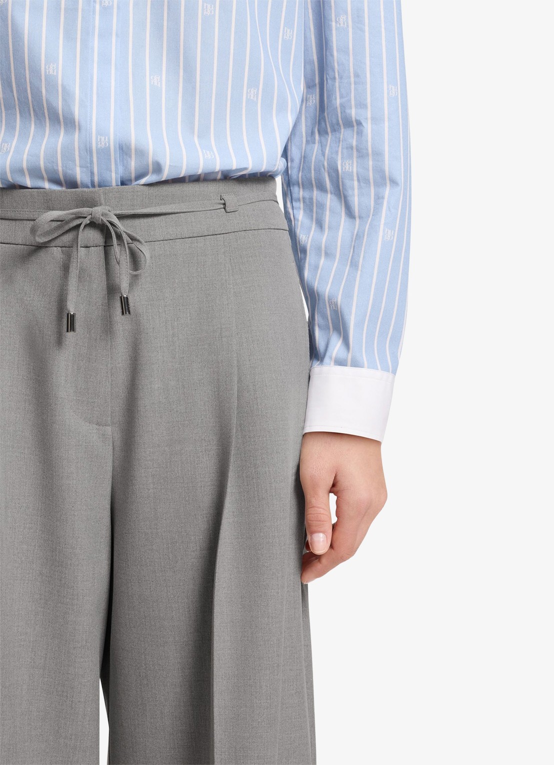 HUGO High waist wide fit pantalon met gemêleerd dessin - detail 5 grijs