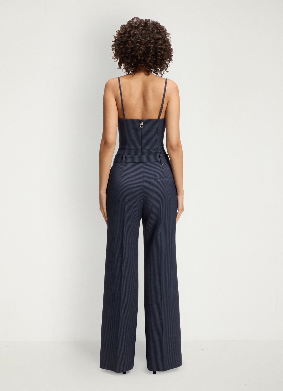 HUGO High waist wide fit pantalon met krijtstreep - achterkant 3 donkerblauw