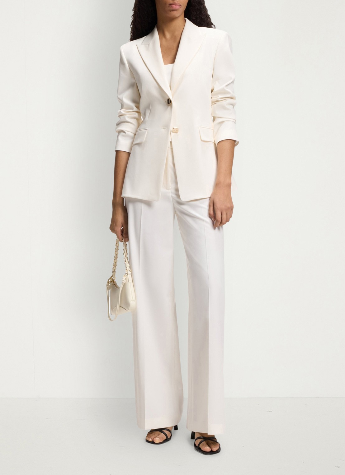 HUGO High waist wide fit pantalon met paspelzak - voorkant 6 open white-115 / wit